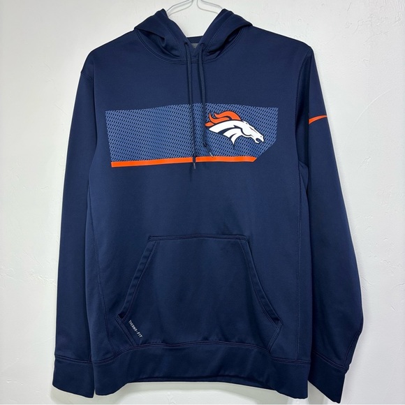 Nike NFL Denver Broncos Men's Hoodie Navy Blue Athletic Activewear Therma Fit S - Picture 1 of 10